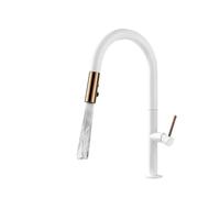 Rubinetto da cucina monoforo con maniglia singola doccetta estraibile Miscelatore in ottone girevole a 360° per acqua calda fredda(White)