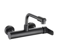 Rubinetto da cucina montato a parete con impugnatura singola, doppio foro, rubinetti in ottone caldo e freddo - Finatura nera elegante per cucine moderne - Chaser of Light Aqiong