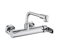 Rubinetto da cucina montato a parete, lavandino in ottone girevole a doppio foro, acqua calda e fredda, maniglia singola, finitura cromata - Chaser of Light Aqiong