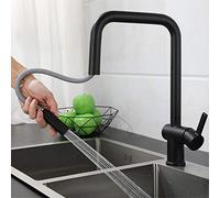 Rubinetto da cucina nero con spruzzatore a scomparsa Rubinetti per lavello da cucina monoforo rotanti telescopici in ottone a 2 modalità calda e fredda