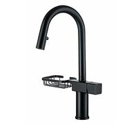 Rubinetto da cucina nero con spruzzatore estraibile ad arco singolo foro miscelatore in lega di rame testa invisibile rubinetto acqua calda e fredda per lavandino.