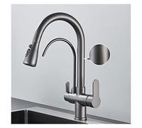 Rubinetto da cucina nero opaco con doccetta estraibile a 360°, miscelatore per lavello a 3 vie, grigio canna di fucile, elegante e filtro per l'acqua per il miglioramento della casa