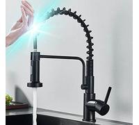 Rubinetto da Cucina Nero Opaco Estraibile Spray/Modalità Flusso Rubinetto Miscelatore Acqua Calda Fredda 360 Ruota Gru per Montaggio su Piattaforma per Lavello,Sensore Nero