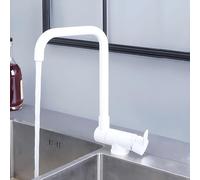 Rubinetto da cucina pieghevole a 180 ° bianco per finestra anteriore Rubinetto miscelatore per lavello regolabile Design salvaspazio Accessorio da cucina moderno Facile installazione Elegante