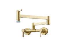 Rubinetto da cucina pieghevole in ottone con doppio snodo, bracci girevoli, rubinetto girevole, montaggio a parete for acqua calda e fredda per la maggior parte degli scenari(Brushed 2 Function)