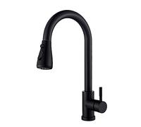 Rubinetto da cucina retrattile - Miscelatore per lavabo nero opaco, rubinetto estraibile con acqua calda e fredda, rubinetto per lavabo da bagno, funzione flusso e spruzzo