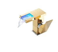 Rubinetto da cucina, Rubinetto da bagno a LED Cascata Nero/Cromo/Oro Maniglia singola moderna, Miscelatore for montaggio su piano 1 foro Leva commerciale for lavabo(Gold)