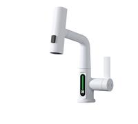 Rubinetto da cucina, Rubinetto da cucina estraibile a cascata, rubinetti miscelatori caldo freddo con display digitale intelligente bianco, rubinetto for lavabo sollevamento lavello girevole(White)