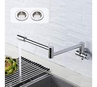 Rubinetto da Cucina,Senza Piombo Ottone A parete Pieghevole Rubinetto per Riempire Bacinelle Doppia Articolazione Ugello Girevole 360° Rubinetto Solo Acqua Fredda(2 Filtri da Lavandino in Regalo)