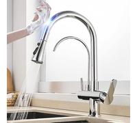 Rubinetto da Cucina Smart Touch con Filtro, Miscelatore Estraibile a 3 Vie per Acqua Potabile Pura, Colore Oro, con sensore e doccetta Estraibile per Acqua Calda e Fredda,Gold(Chrome)
