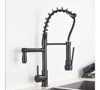 Rubinetto da cucina, tiro a molla nera verso il basso del lavello cucina a 360 ° a 360 ° a doppio beccuccio a doppio cucciolo di rubinetto cucini di cuccioli da bagno matti di fabbricazione per la