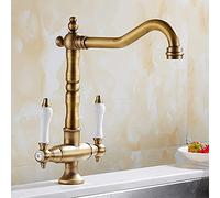 Rubinetto da cucina tradizionale in ottone a doppia maniglia rubinetto miscelatore in bronzo massiccio rubinetto per lavello design vintage per casa e cucina classico bronzo e finitura nera