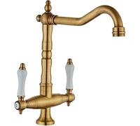 Rubinetto da cucina tradizionale in ottone massiccio a doppia maniglia miscelatore in ceramica finitura bronzo antico design classico per la casa durevole ed elegante rubinetto per lavello da cucina