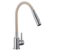 Rubinetto da cucina Velia cromato/beige con beccuccio flessibile a 2 funzioni.