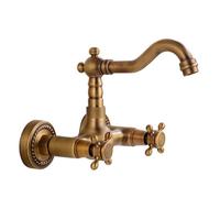 Rubinetto da cucina vintage a parete, in ottone antico, rubinetto girevole caldo e freddo, design retrò per bagno e cucina, impianto idraulico durevole ed elegante