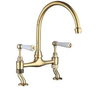 Rubinetto da cucina vintage di alta qualità in ottone massiccio a doppia maniglia con miscelatore for acqua calda fredda elegante rubinetto tradizionale for lavello(Gold)