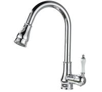 Rubinetto da cucina vintage in ottone con spruzzatore estraibile, design a foro singolo, rubinetto miscelatore cromato estensibile, accessorio da cucina elegante e funzionale