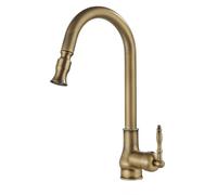 Rubinetto da cucina vintage in ottone, girevole a 360°, spruzzatore estraibile, manico unico, miscelatore per lavello retrò ad arco alto, finitura nera, design classico per cucine moderne