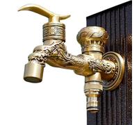 Rubinetto da esterno antiruggine e antigelo, Rubinetto da giardino in ottone for esterni, valvola a sfera a doppia uscita, montaggio a parete, 1/2 pollice, colore antico