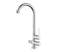 Rubinetto da esterno girevole a 360° con doppia maniglia con splitter finitura cromata antigelo - Rubinetto versatile per acqua fredda per giardino, prato e piscina