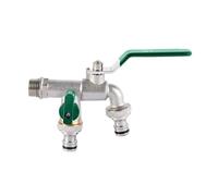 Rubinetto da esterno in ottone con doppio rubinetto e valvole di uscita doppie, attacco acqua 1/2 pollice, giardino adattatore filettato 3/4''(Green)