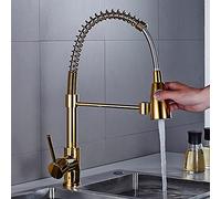 Rubinetto da fattoria commerciale dorato estensibile a molla rubinetto per lavello di lusso con beccucci rotanti perfetto per aggiornamenti della cucina e design elegante.