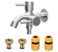 Rubinetto da giardino universale doppio 1/2" in ottone resistente alla ruggine e al gelo, con 2 raccordi per tubi, 1 striscia di tenuta a rullo, per lavatrice, giardino, cucina, bagno