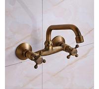 Rubinetto da parete in ottone anticato Hot & Cold Miscelatore Rubinetto Doppia Maniglia 360 ° Bocca Girevole Vintage Bagno & Cucina Lavello Apparecchio Design Retrò per Home Decor