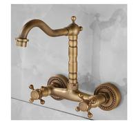 Rubinetto da parete in ottone anticato per cucina e bagno, doppia maniglia, beccuccio girevole, design vintage per acqua calda e fredda, con tubo estraibile (colore B)