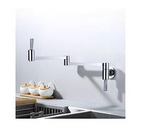 Rubinetto da parete in ottone massiccio, doppio snodo, braccio girevole pieghevole, rubinetto da cucina, acqua fredda, foro singolo, 2 maniglie, lavello da cucina, cromo (cromato)
