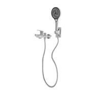 Rubinetto da parete per vasca da bagno, doccia, miscelatore con doccetta | Superficie in argento spazzolato PVD con soffione doccia a 3 getti e ottone resistente, montaggio a parete flessibile per un