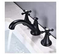 Rubinetto del bacino Black Blass Brass Widespread Bagno Lavello Rubinetto 3 Foro Miscelatore bacino WideSead Doppio manico Acqua calda Acqua fredda(Noir)