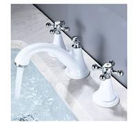 Rubinetto del bacino Black Blass Brass Widespread Bagno Lavello Rubinetto 3 Foro Miscelatore bacino WideSead Doppio manico Acqua calda Acqua fredda(White)