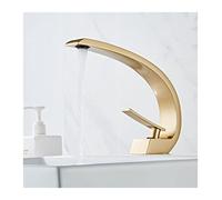 Rubinetto del bacino del bacino Miscelatore da bagno moderno Tap spazzolato in oro lavabo in oro rubinetto rubinetto singolo impugnatura foro caldo e freddo cascata falce(Brushed gold)