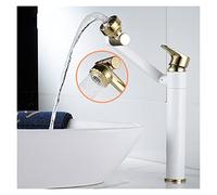Rubinetto del bacino del bagno con la testa della doccia Miscelatore del lavello dell'oro del rubinetto dell'olio nero spazzolato Hot & a freddo Ugello spray rotante caldo Design unico(White and gold)