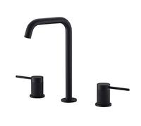 Rubinetto del bacino di rubinetto in ottone rosa oro rubinetto bagno widespread bagno lavandino rubinetti a 3 buche doppia maniglia calda e fredda(Noir)