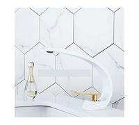 Rubinetto del bacino Miscelatore da bagno moderno Tap spazzolato in oro lavabo in rubinetto singolo impugnatura foro caldo e freddo cascata falce(White and gold)
