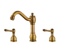 Rubinetto del bacino Ottone Bronzo Antico Rubinetto del Bagno Nero Rubinetto Del Lavello 3 Fori Doppia Maniglia Caldo Freddo Rubinetto Acqua (Bronzo Antico)