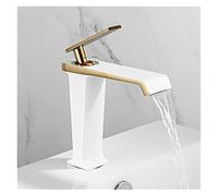 Rubinetto del bacino rubinetto nero lavandino singolo foro in oro deck vintage lavaggio caldo miscelatore a freddo,Sicuro per l'acqua(White and gold)