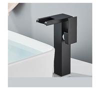 Rubinetto del bagno del bacino della cascata del LED nero Rubinetti del miscelatore 'acqua calda e fredda montati sulla piattaforma Tre cambi di colore dal flusso d'acqua(Black B)
