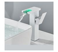 Rubinetto del bagno del bacino della cascata del LED nero Rubinetti del miscelatore 'acqua calda e fredda montati sulla piattaforma Tre cambi di colore dal flusso d'acqua(White B)