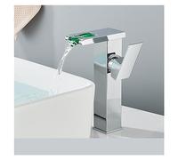 Rubinetto del bagno del bacino della cascata del LED nero Rubinetti del miscelatore 'acqua calda e fredda montati sulla piattaforma Tre cambi di colore dal flusso d'acqua(Chrome B)