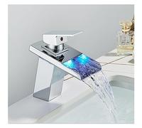Rubinetto del bagno del bacino della cascata del LED nero Rubinetti miscelatori 'acqua calda e fredda montati sul ponte Rubinetti a tre colori che cambiano dalla batteria(Chrome A)