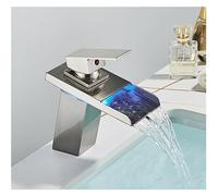 Rubinetto del bagno del bacino della cascata del LED nero Rubinetti miscelatori 'acqua calda e fredda montati sul ponte Rubinetti a tre colori che cambiano dalla batteria(Brushed A)