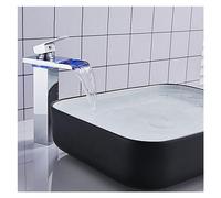 Rubinetto del bagno del bacino della cascata del LED nero Rubinetti miscelatori 'acqua calda e fredda montati sul ponte Rubinetti a tre colori che cambiano dalla batteria(Chrome A - Tall)