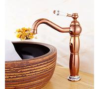 Rubinetto del bagno in ottone anticato, rubinetto del lavandino del bagno girevole a 360 °, rubinetto del miscelatore lavello caldo e freddo, rubinetto del bagno monocomando alto, oro (Color : Rose G