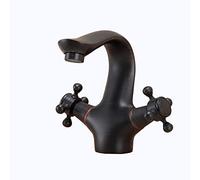 Rubinetto del bagno in ottone retrò, doppia maniglia, rubinetto del lavandino del bagno in ottone antico 1 foro, rubinetti del bagno vintage for lavabo 1 foro, nero B(Black B)
