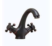 Rubinetto del bagno in ottone retrò, doppia maniglia, rubinetto del lavandino del bagno in ottone antico 1 foro, rubinetti del bagno vintage for lavabo 1 foro, nero B(Black A)