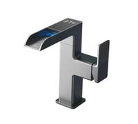 Rubinetto del bagno, Rubinetto per lavabo a cascata LED, display digitale della temperatura, girevole a 360°, nero, confezione da 1(Noir)