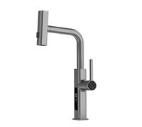rubinetto del lavandino in cucina, Rubinetto da cucina a pioggia con maniglia singola in ottone, doccetta estraibile e display LED della temperatura(Grey)